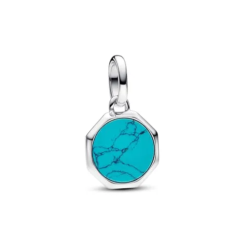 PANDORA ME Türkisfarbenes Gravierbares Mini-Medaillon-Charm aus Sterling Silber mit künstlichem Türkis, Kompatibel ME und Moments Armbänder, 793388C01
