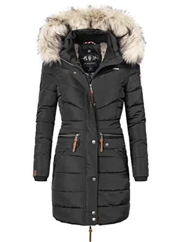 Navahoo Damen Wintermantel Paula Schwarz, Gr. XS - Funktionsjacke mit abnehmbarer Kunstfell-Kapuze, wasser- und windabweisend, ideal für kalte Herbst- und Wintertage. Perfekte Passform und warmes Innenfutter für höchsten Tragekomfort.