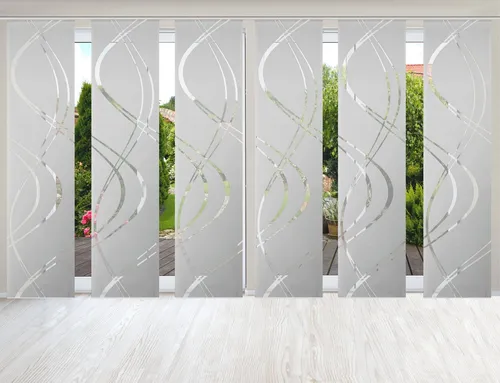 HOME WOHNIDEEN Schiebegardine TIBERIO 245 x 60 cm - Elegantes Schiebegardinen-Set aus transparentem Voile und blickdichtem Dekostoff mit Scherli-Applikationen. Einfach aufzuhängen und pflegeleicht – ideal für ein stilvolles Zuhause!