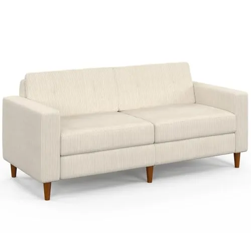 IDMarket - Sofa rechts 3-Sitzer Callie aus Cordstoff, Beige - Modernes 3-Sitzer Sofa mit elegantem Cordstoff-Bezug in Beige. Die schicke Walnussoptik und die bequeme Polsterung sorgen für einen stilvollen und komfortablen Akzent in Ihrem Wohnzimmer. Maße: L 180 x T 80 x H 80 cm.