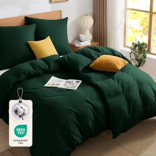BEDELITE Bettwäsche 135x200 Baumwolle 4teilig - Bettbezüge 135x200cm 2er Set Dunkel Grün mit 2 Kissenbezüge 80x80 cm, Oeko-TEX Bedding weiche und kuschelige Bettwaren