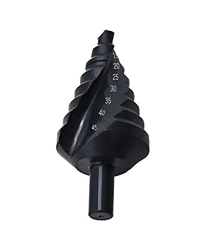 Mengshen HSS Stufenbohrer Set 10-45mm Spiralflöte, Dreikantschaft Schnellarbeitsstahl Große Bit Nitrid Pagode Stufenbohrer für Kohlenstoffstahl, Eisenblech, Dämmplatten, PVC Platten, Bretter, Schwarz