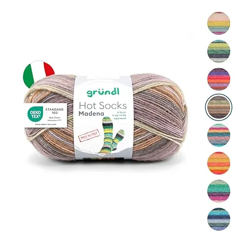 Gründl Wolle Hot Socks Madena 4-fach - Sockenwolle für 1 Paar Socken - Sockengarn - Weich und hautfreundlich - 75% Schurwolle, 25% Polyamid - 1 Knäuel 100 g / 420 m -Nadelstärke 2,5-3 - Braun