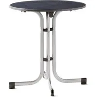 SIEGER Boulevard-Klapptisch rund mit mecalit-pro Dekorplatte - Wetterfester Klapptisch mit elegantem Design, ideal für Garten und Balkon. Die mecalit-PRO-Platte ist unverwüstlich und bietet große Beinfreiheit.