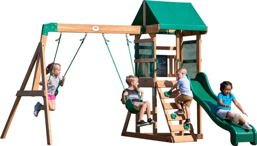 Backyard Discovery Spielturm Buckley Hill | XXL Spielhaus mit Rutsche und Schaukel für den Garten - SPIELSPASS FÜR ALLE: Der Buckley Hill Spielturm bietet eine Rutsche, Kletterleiter und Schaukel für unvergessliche Abenteuer im Freien. Aus robustem Zedernholz gefertigt, sorgt er für langanhaltende Freude im heimischen Garten.