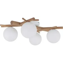 Skandinavische Deckenleuchte Metall Glas 70 cm Weiß Kiefer G9 4-flammig - Moderne Deckenleuchte aus Metall und Glas mit natürlichem Holz. Ideal für gemütliches Licht in Wohnzimmer, Schlafzimmer und Flur. Freie Wahl der G9 Leuchtmittel für individuelle Lichtgestaltung.