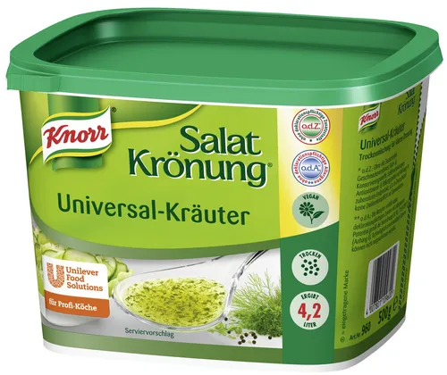 Knorr Salatkrönung Universal Kräuter - 500g - Leckeres Salatdressing für vielfältige Salate, mit ausgewählten Kräutern für einen unverwechselbaren Geschmack.