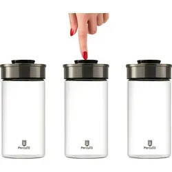 BURI Vorratsglas Vakuum Vorratsdosen 3er Set 1950ml - Vorratsgläser mit Easy Click Mechanismus für luftdichte Lagerung. Ideal für große Mengen, hitzebeständig und spülmaschinenfest - perfekte Ordnung in deiner Küche!
