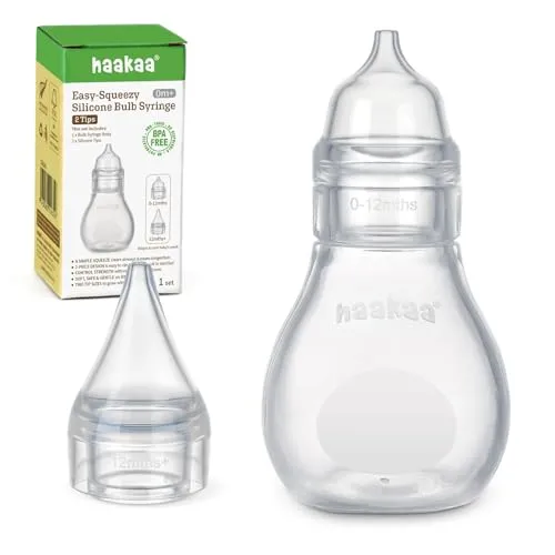 haakaa Silikon Nasensauger Baby| Sicherer Nasenreiniger| Easy-Squeeze Nose Bulb Syringe, Baby Nose unblocker, 0m+ Neugeborenes,Kleinkind（1 Ersatzkopf）-Transparent
