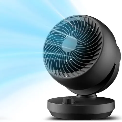 Ventilator Leise, 22dB Tischventilator mit Luftzirkulation, 3D Turbo Air Circulator, 3 Stufen & 100°/90° Verstellbarer Neigung, Mini Ventilator für Schlafzimmer, Büro und Wohnzimmer bis 21m², Schwarz
