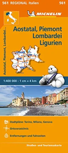 Michelin Aostatal, Piemont, Lombardei und Ligurien: Straßen- und Tourismuskarte 1:400.000; Auflage 2018 (MICHELIN Regionalkarten)