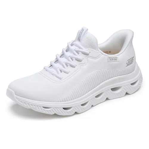 Skechers Damen Glide Step Arc Waves Slip-ins Sneaker, Weiß/Opulenter Garten, 38 EU - Bequeme Slip-Ins mit gepolsterter Memory-Schaum-Einlegesohle und veganen Materialien. Ideal für den Alltag – einfach anziehen und wohlfühlen!
