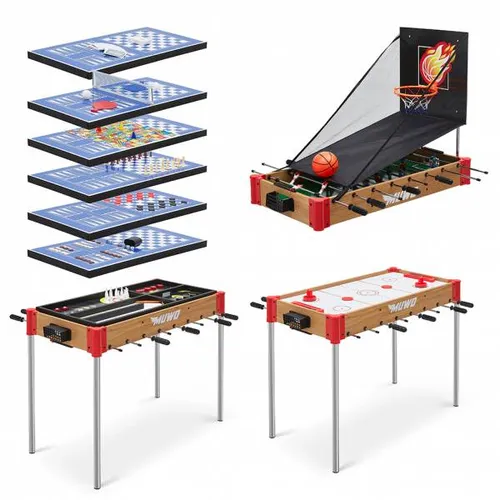 MUWO Masterplay 12-in-1 Multigame Spieletisch - Tischfußballtische mit 12 Spielen in einem Tisch: Von Tischkicker bis Air Hockey – ideal für abwechslungsreiche Spieleabende und platzsparend dank praktischer Stapelfunktion.