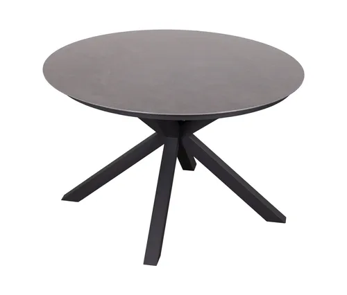 De Vries Dining-Tisch "Livingstone" 120 cm rund - Tische - Stilvoller Dining-Tisch "Livingstone" aus witterungsbeständigem Aluminium, ideal für drinnen und draußen, mit runder Form und ansprechenden Crossbeinen für Stabilität und Charakter.