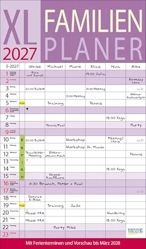 XL Familienplaner 2027: Familienkalender mit 6 breiten Spalten. Hochwertiger Familientimer mit Ferienterminen, extra Spalte, Vorschau bis März 2027 und nützlichen Zusatzinformationen.