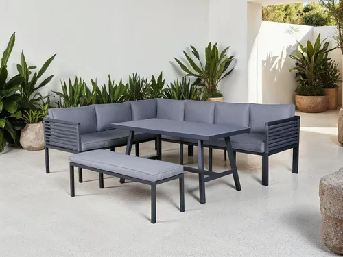 KONIFERA Gartenlounge-Set Ecklounge »Edessa« 14-tlg.  - Garten-Lounge-Sets mit UV-beständigen Materialien, inklusive 2x 3er Sofa, Tisch und Bank für entspannte Stunden im Freien.