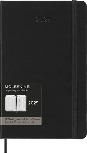 Moleskin Weekly Planner Pro 2025 - Vertikaler Wochenplaner - Personal Organizer für 2025 mit hochwertigem Hardcover, elastischem Verschluss und Platz für Notizen, Projektplanung und To-Do-Listen in Großformat 13x21 cm.