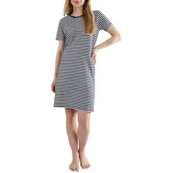 Götzburg Damen-Nachthemd – Kurzarm, 100% Baumwolle (blau-dunkel-Ringel, 36) - Bequemes Kurzarm Nachthemd für Damen aus weichem Jersey im Streifen-Design. Ideal für entspannte Nächte und gemütliche Stunden. Maschinenwaschbar bis 60 Grad und trocknergeeignet.