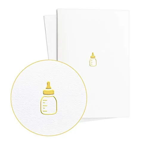 Hochwertige Glückwunschkarte Geburt mit Babyflasche in Goldprägung auf Strukturiertem Papier|Geburtskarte Neutral Junge oder Mädchen|Geschenkidee Baby, E38