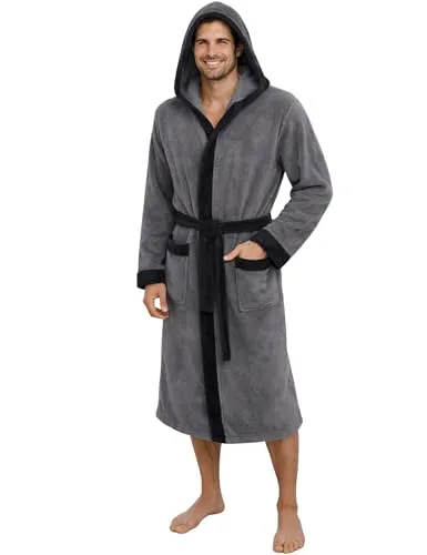 Morgenstern Bademantel Herren Kapuze Frottee 100% Baumwolle OEKO-TEX® Lang Cadiz Grau-Schwarzgrau XXL