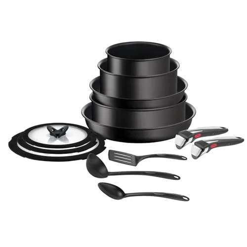 Tefal Ingenio Unlimited ON 13 pcs Set - Pfannen-Set mit stapelbarem Design und abnehmbaren Griff, der bis zu 10 kg trägt. Ideal für platzsparende Aufbewahrung und 10 Jahre Garantie auf den Griff.