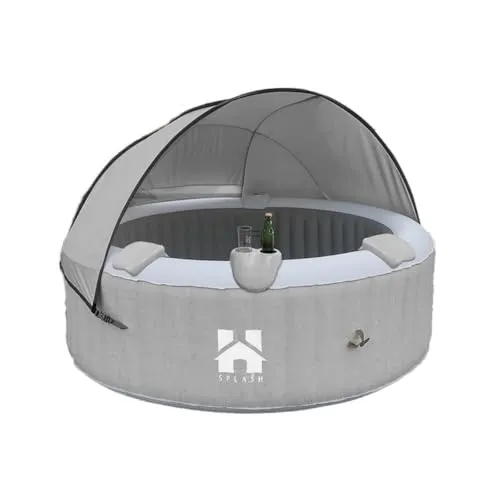 HOME DELUXE Aufblasbarer Whirlpool SPLASH - Beton, 6 Personen - Whirlpools für 6 Personen mit 130 Luftdüsen für ein perfektes Massageerlebnis. Aufheizbar bis 40°C, platzsparender, im Pool verbauter Motor und inkl. Kissen, Getränkehalter und Sonnendach.