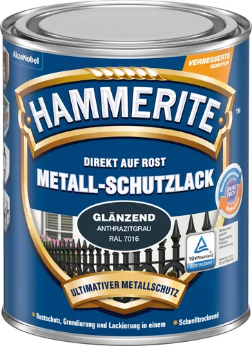 Hammerite Metall Schutzlack glänzend 750 ml - Lacke für Metall mit schnelltrocknender Formel, ideal für Innen- und Außenanwendungen, bietet hervorragenden Rostschutz und ist in verschiedenen Farben erhältlich.