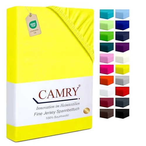 Camry Spannbettlaken 140x200cm - 160x200cm Gelb Baumwolle Bettlaken Jersey Spannbetttuch Oeko-Tex