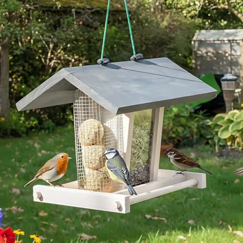 zooprinz Vogelhaus – Nachhaltiger Futterspender für Wildvögel - Futterstation für Wildvögel aus witterungsbeständigem Vollholz, mit stabilen Sitzstangen und Schutz-Dach, ideal für Garten und Balkon.