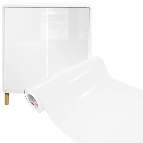 DecoMeister Möbelfolie selbstklebend 63x1000 cm | Einfarbig Klebefolie für Möbel | Klebefolie Möbel - einfache Anwendung, ideal für die Renovierung von Küche oder Bad | Möbelfolie | Weiß Hochglanz