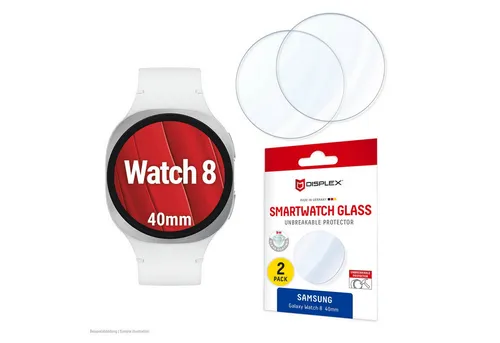 Displex Displayschutzglas Smartwatch Glass Unbreakable Protector für Samsung Galaxy Watch8 40mm, Displayschutzfolie, Schutzfolie, Bildschirmschutz, kratz- & stoßfest