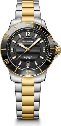 Wenger Seaforce Damenuhr 36mm - Hochwertige Taucheruhr mit 20 ATM - Armbanduhren: Sportliche Damen-Taucheruhr mit Swiss Made Quarzwerk, 20 ATM wasserdicht und drehbarer Lünette für Abenteuer und Alltag.
