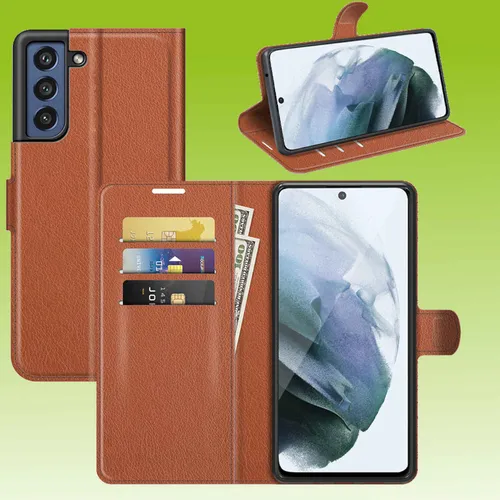 Für Samsung Galaxy S21 FE Handy Tasche Braun Etuis Kunst-Leder Cover Hülle Neu