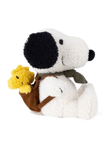 Snoopy mit Woodstock im Rucksack - 20 cm - Weiß - Erlebe die Peanuts mit diesem niedlichen Kuscheltier! Snoopy trägt Woodstock im Rucksack. Perfekt zum Kuscheln und Spielen. Größe: 20 cm, Farbe: Weiß.
