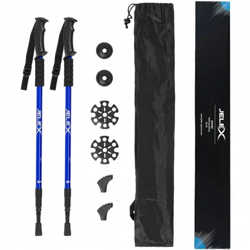 JELEX Nordic-Walking-Stöcke Nature - Stufenlos verstellbar für alle Untergründe - Walkingstöcke aus Aluminium 6063, ideal für gelenkschonendes Wandern mit ergonomischen Griffen und vier verschiedenen Aufsätzen. Perfekt für die ganze Familie, inklusive Tragetasche.