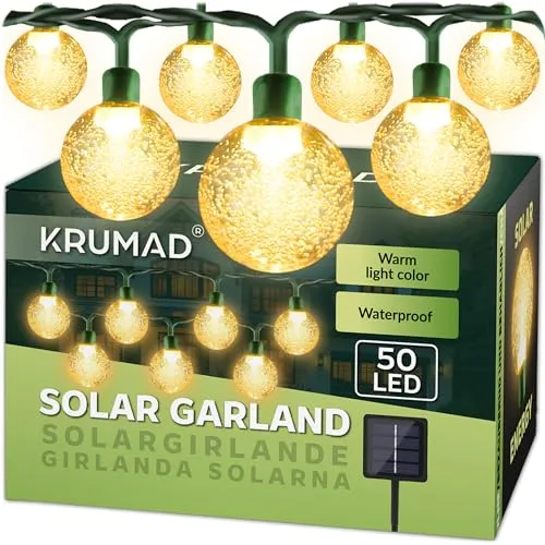 KRUMAD Solar LED-Lichterkette 50 LEDs – 7m Warmweiß für Balkon und Garten - Die KRUMAD Solar LED-Lichterkette mit 50 LEDs bringt stimmungsvolle Beleuchtung in Ihren Außenbereich. Mit 7 m Länge, wasserdichtem Design und energieeffizienter Solartechnologie ist sie perfekt für Balkone und Terrassen.