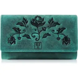 LEDER GROSS DAMEN GELDBEUTEL VINTGE PAOLO PERUZZI T-05-GR - Eleganter Damen Geldbeutel aus hochwertigem Leder, mit RFID-Blockierung für optimalen Schutz Ihrer Karten. Vintage-Design mit floralem Muster, ideal für stilbewusste Frauen.