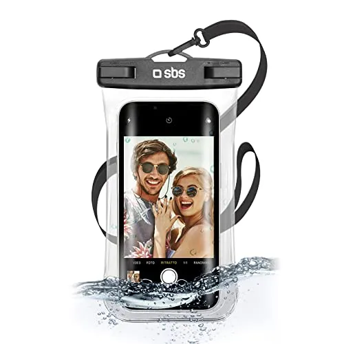 SBS IPX8 wasserdichte Schutzhülle für Android und iPhone bis 6,8 Zoll (6,8 Zoll) mit Touch-Fenster, Selfie-Griff, Umhängeband, wasserdichter Verschluss, wasserdicht, für Kurze Müllung, Schwarz