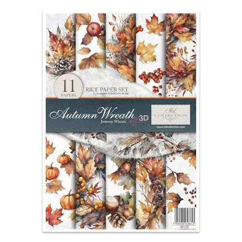 ITD Collection - Reispapier Decopatch - Decoupage Papier - Motivpapier für Serviettentechnik - Rice Paper Sheets - A4 29,7 x 21 cm - Autumn Wreath - RP-076