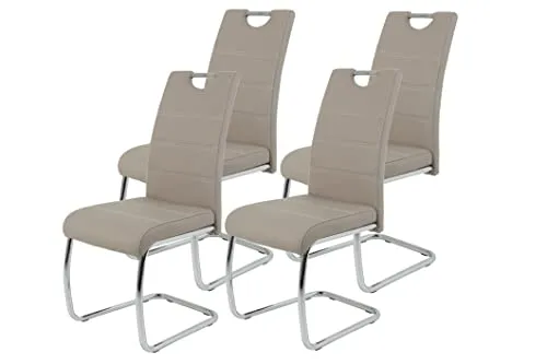 Hela Küchenstuhl Flora 4er Set Schwingstuhl - 4er Set Esszimmerstühle aus Kunstleder in Cappuccino, mit ergonomischer Polsterung und verchromtem Metallgestell für Stil und Komfort.