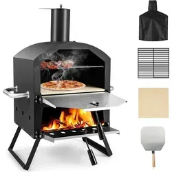KOMFOTTEU Pizzaofen 2 in 1, Edelstahl Gartenofen mit Pizzagrill - Pizzaöfen: Hochwertiger Outdoor-Pizzaofen für schnelle Zubereitung – in nur 5–10 Minuten vorheizen und Pizza in 2–5 Minuten backen!