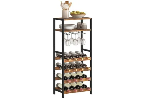 Hoobro Freistehendes Weinregal für 16 Flaschen mit Glashalter - Praktisches Weinregal für 16 Flaschen mit zusätzlichem Glashalter, ideal für Küche oder Bar. Bietet Platz für Snacks und sorgt für Ordnung in Ihrem Wohnraum.