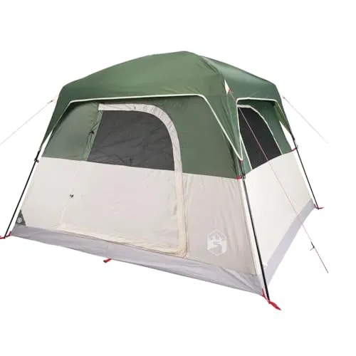 vidaXL Campingzelt 4 Personen, Kabinenzelt mit Netzwände E-Anschluss, Wurfzelt mit abnehmbarem Überzelt, Familienzelt, Grün 185T Polyester