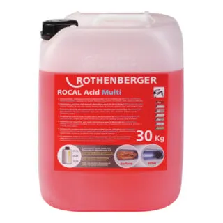ROTHENBERGER ROCAL Acid Multi 30kg - Entkalkungschemie - Sonstige Handwerkzeuge, ideal zur sicheren Entkalkung von Leitungssystemen mit einem praktischen Farbindikator für den Verbrauch.