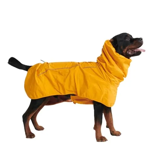 Spark Paws Hunderegenmantel, wasserdichte Winddichte Regenjacke, für kleine, mittlere, große und extra große Hunde, reflektierend, atmungsaktiv, mit vollständigem Körperschutz - Mustard Yellow - 4XL