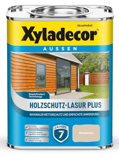 Xyladecor Holzschutz-Lasur Plus, Weißbuche, 750 ml - Optimaler Wetterschutz - Schnelltrocknende Holzschutz-Lasur für bis zu 7 Jahre Schutz. Ideal für eine gleichmäßige, seidenmatte Oberfläche, die das Holz effektiv schützt.