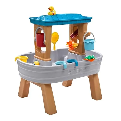 Step2 Rain Showers Splash Tub Wasserspieltisch - Wasserstraßen für Kinder ab 2 Jahren, mit zweistöckigem Design und 13-teiligem Zubehörset für stundenlangen Spritzspaß im Garten.