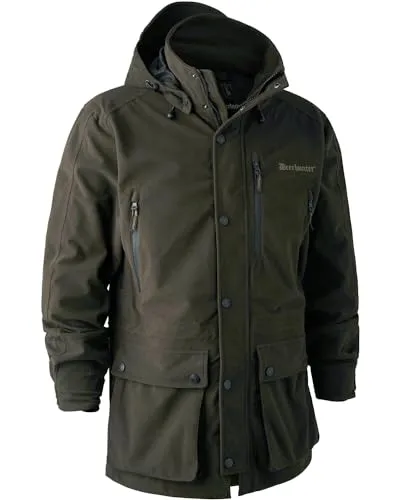 Deerhunter Pro Heger Jacket - Peat - Funktionsjacke mit abnehmbarer Kapuze, 2-Wege YKK-Reißverschluss und wasserdichten Taschen für optimalen Schutz bei Outdoor-Aktivitäten.