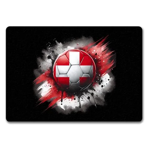 speecheese Fußball Schweiz Flagge Fußmatte in 35x50 cm ohne Rand EM 2024 Fanartikel mit Ball-Design Perfekt für Sport-Enthusiasten Rot-Weißes Highlight