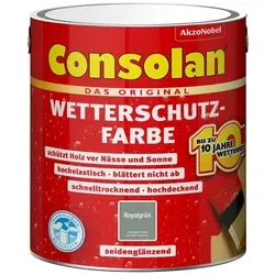 Consolan Wetterschutz-Farbe 2,5 L royalgrün - Holzschutzfarbe für außen, wetterfest und schimmelresistent, ideal für langlebigen Schutz von Holz im Garten.
